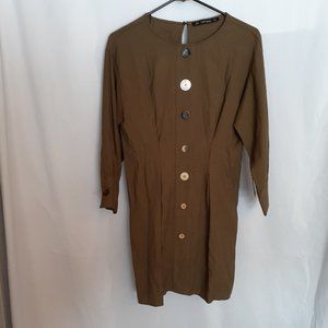 ZARA Olive Green Dress With Pleats And Buttons - NWT Size Extra Small